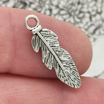 Small Feather Charm in Antique Silver Pewter