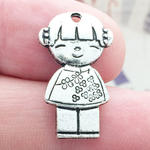 Small Girl Charm in Antique Silver Pewter