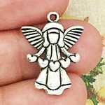 Angel Charm in Antique Silver Pewter Spreading Hearts