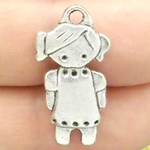 Small Girl Charm in Antique Silver Pewter with Pigtails