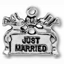 Just Married Sign Wedding Charm Antique Silver Pewter