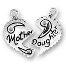 Heart Mother Daughter Charm Antique Silver Pewter