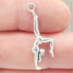 Gymnastics Charm 3D in Antique Silver Pewter Girl in Handstand