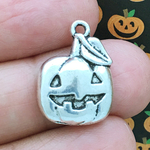 Jack-O-Lantern Halloween Charms for Jewelry Making Silver Pewter