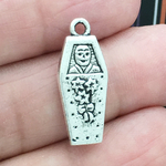 Coffin Halloween Charm in Antique Silver Pewter