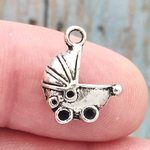 Baby Carriage Charm Silver Pewter