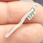 Toothbrush Charm in Antique Silver Pewter Dentist Charm