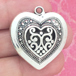 Lace Heart Charm Pendant in Antique Silver Pewter