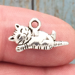 Sleeping Cat Charm Small in Antique Silver Pewter