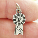 First Place Ribbon Charm Antique Silver Pewter