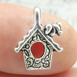 Bird House Charm in Silver Pewter Small