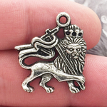 Lion Charm in Antique Silver Pewter with Crown and Sword