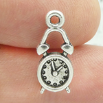 Alarm Clock Charms for Jewelry in Silver Pewter