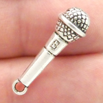 Microphone Charm in Antique Silver Pewter