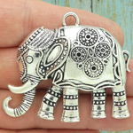 Large Silver Elephant Pendant Pewter with Beaded Accents