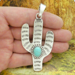 Turquoise Cactus Pendants Bulk in Silver Pewter