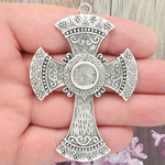 Ornate Cross Pendant Large Antique Silver Pewter