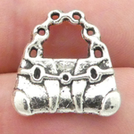 Tote Purse Charm in Antique Silver Pewter