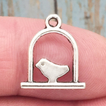 Bird Cage Charm Silver Pewter