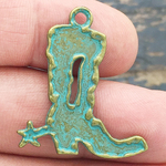 Turquoise Bronze Cowboy Boot Charm in Pewter