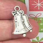 Double Wedding Bells Charm in Antique Silver Pewter