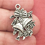 Christmas Bell Charm in Silver Pewter with Ribbon