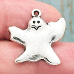 Scary Ghost Charm in Antique Silver Pewter