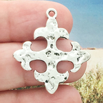 Fleur de Lis Cross Pendant in Silver Pewter