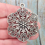 Filigree Flower Pendant Silver Pewter