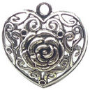 Double Sided Rose Heart Charm Pendant with Antique Silver Pewter Medium