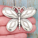 Butterfly Charm Pendant Antique Silver Pewter Extra Large