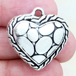 Puffed Heart Charm Pendant with Antique Silver Pewter with Alligator Print