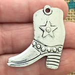 Cowboy Boot Charm Pendant in Antique Silver Pewter Medium