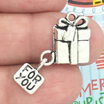 Present Charm with Tag in Silver Pewter