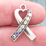 Awareness Ribbon Charm with Clear Crystal AB in Silver Pewter