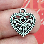 Filigree Small Heart Charm Pendant with Antique Silver Pewter