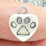 Heart Paw Print Charm in Silver Pewter Small