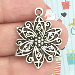 Silver Poinsettia Charm Pendant in Pewter