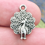 Small Peacock Charm in Antique Silver Pewter