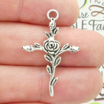 Rose Cross Charms Wholesale Silver in Pewter