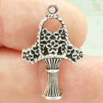 Flower Basket Charm Silver Pewter