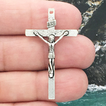 Simple Crucifix Cross Charm in Antique Silver Pewter