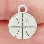 Basketball Charm Flat in Antique Silver Pewter Medium