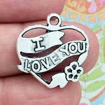 I Love You Charm in Silver Pewter