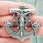 Crucifix Anchor Pendant Silver Pewter Large