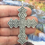 Orthodox Cross Pendant Wholesale in Silver Pewter with Floral Design 