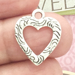 Ornate Open Heart Charms Wholesale Silver Pewter Small