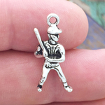 Baseball Player Charm Silver Pewter