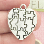 Autism Heart Puzzle Charms Wholesale Antique Silver Pewter