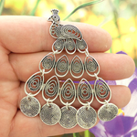 Silver Peacock Pendant in Pewter Large Moveable